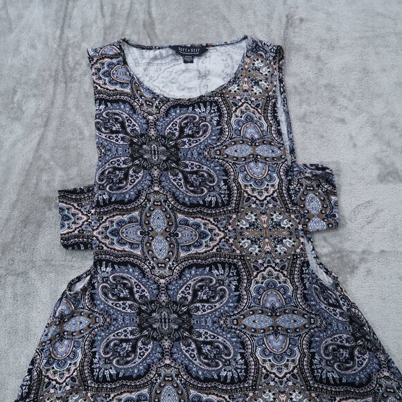American Eagle Soft & Sexy Swing Dress Womens Midi Paisley Side Cut Outs Boho M - Picture 4 of 15